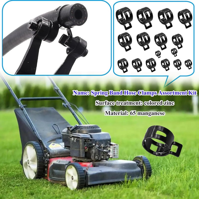 Sunxeke 40Pcs Spring Band Hose Clamps Assortment Kit,16 Sizes Black Fuel Line Hose Clamps,Low Pressure Air Clip Strap Clamp for Silicone Vacuum Hose Clamp Fuel Line Clamps (6-25mm) - Image 5